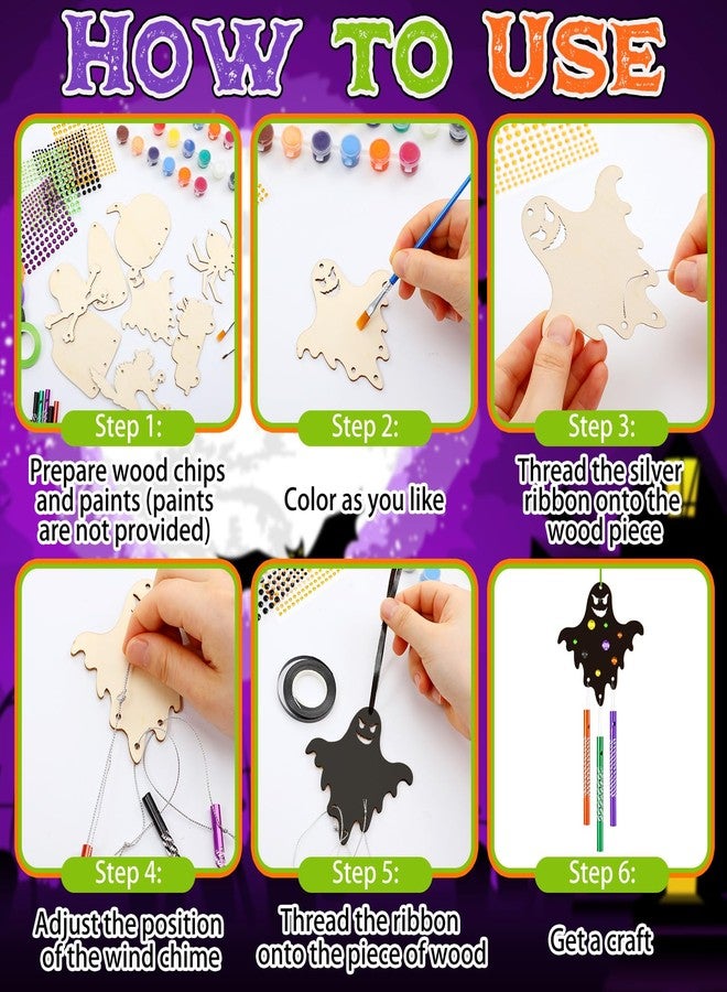 GlikCeil 128 Pcs Halloween Wind Chime Crafts Making Kit Make You Own Wind Chime Halloween Arts and Crafts Painting Decor Hanging Ornaments Coloring Party Decoration - Image 3